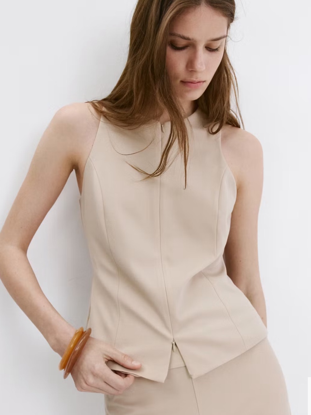 Mango Tank Top with Zipper - Beige